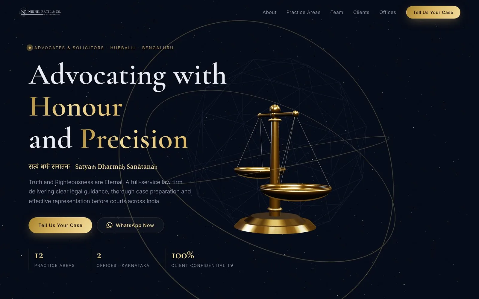 Nikhil Patil & Co. law firm website with scales of justice